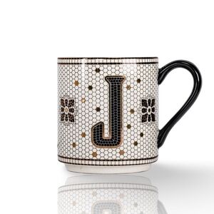 NWOT: Anthropologie The Bistro Tile Stoneware Mug: Monogram Edition: Letter "J"